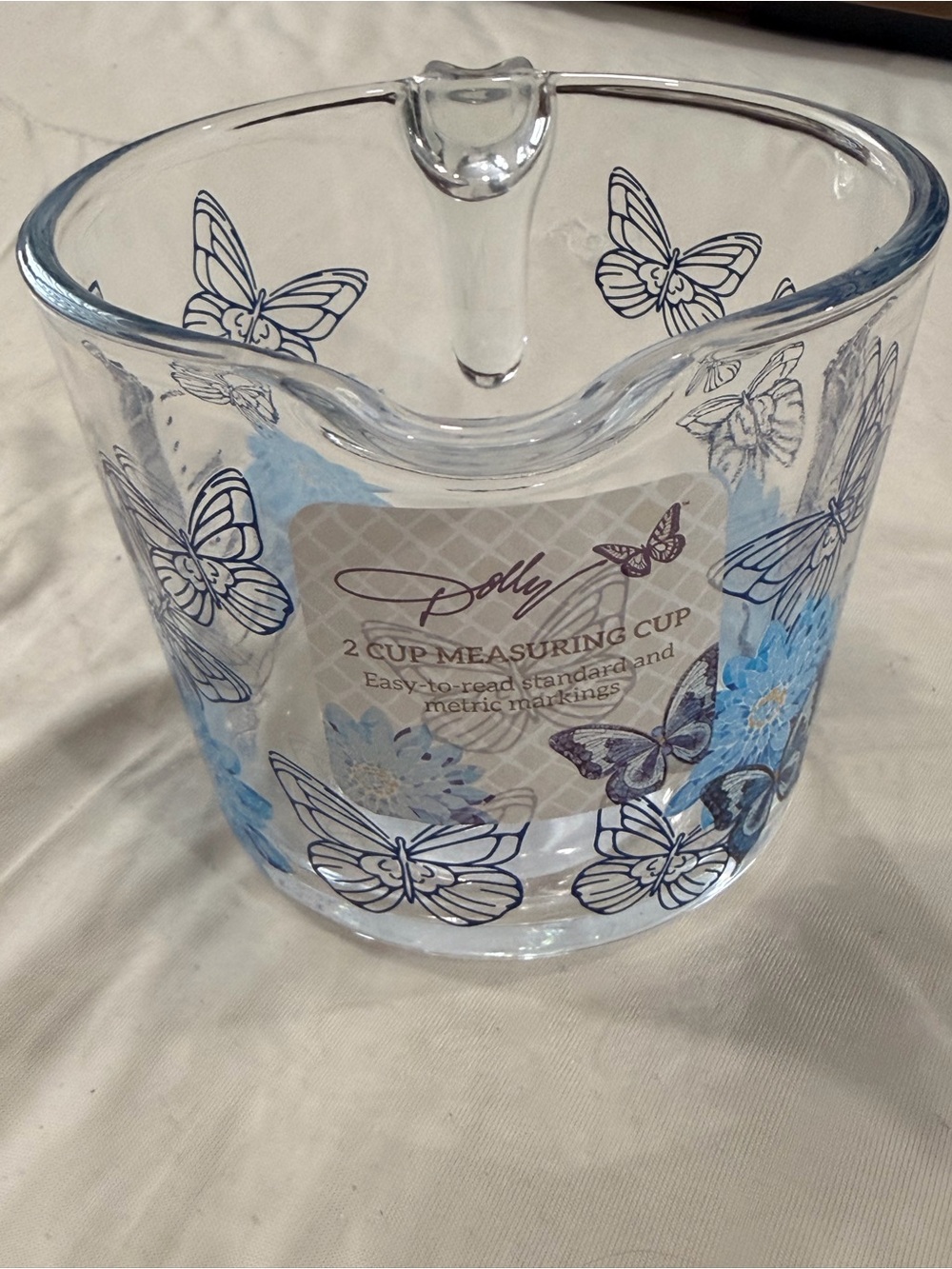 Dolly Parton Blue Floral Butterfly GLASS Measuring Cup - 2 cup - Picture 2 of 6